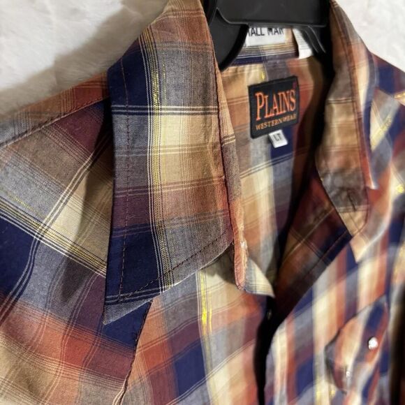 Plains Pearly Buttons Gold Thread Western LT Large Tall Men’s Button Up Shirt - Picture 4 of 9